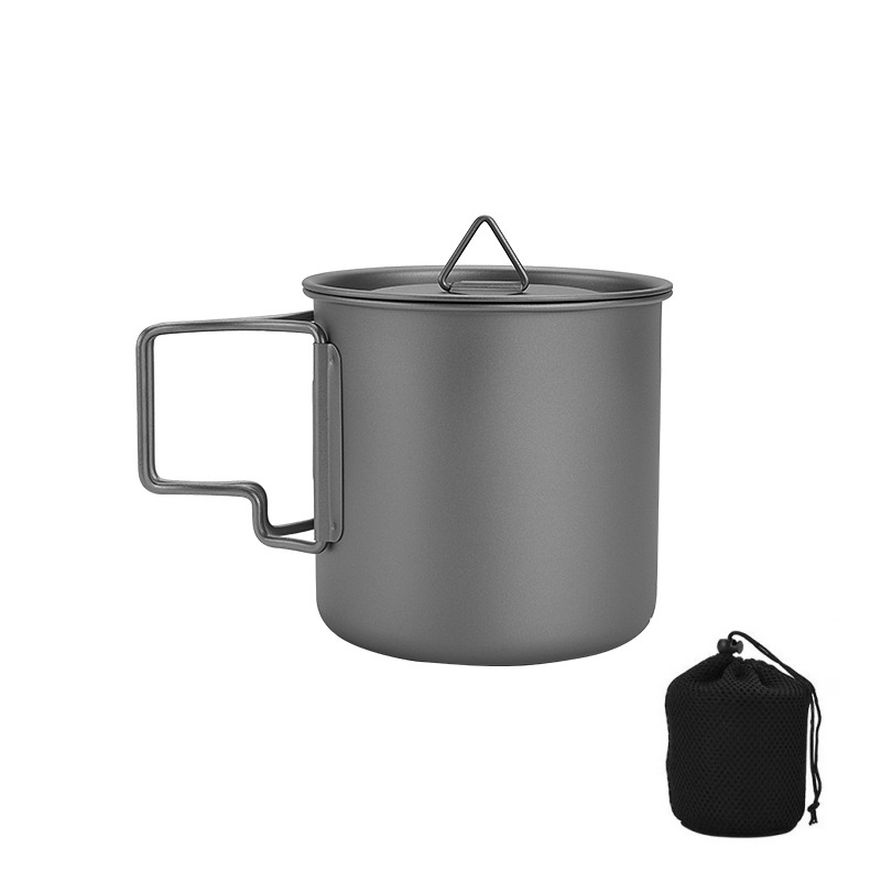 Camping Cooking Set Stainless Steel - Titanium campingmok met inklapbaar handvat, lichtgewicht