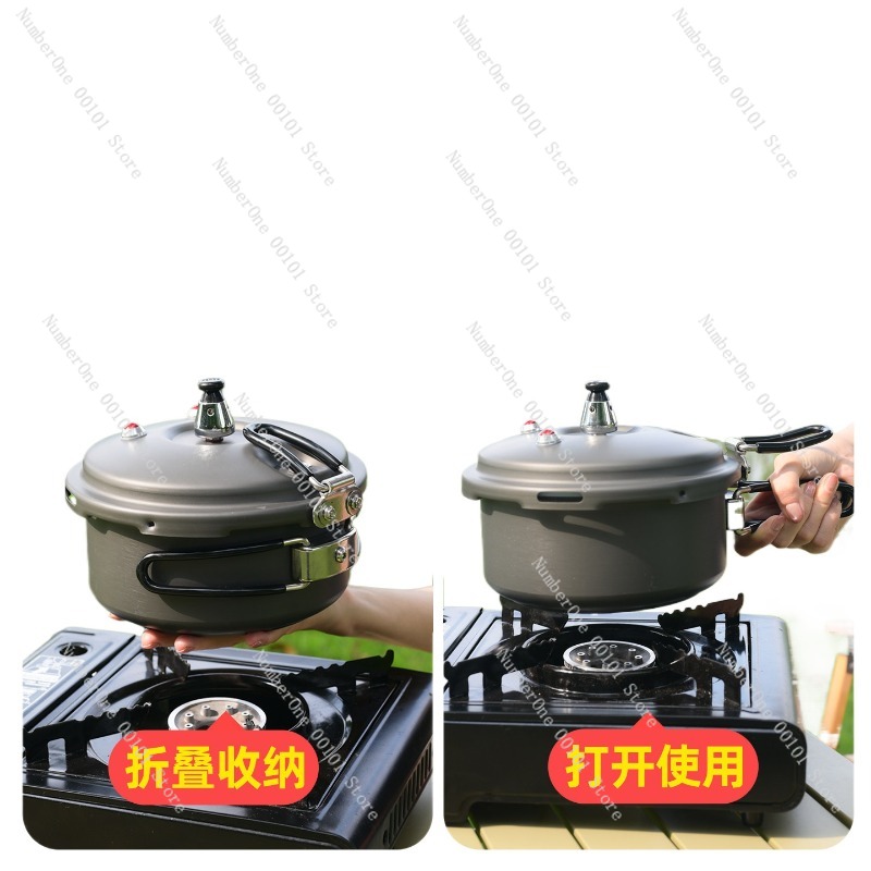 Camping Cooking Rice - Draagbare buiten-drukkoker, mini-kampeerrijstkookpot met opvouwbaar handvat