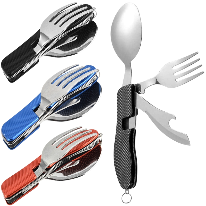 Camping Cooking Set Stainless Steel - 4-in-1 opvouwbare campinggerei set multifunctionele mes