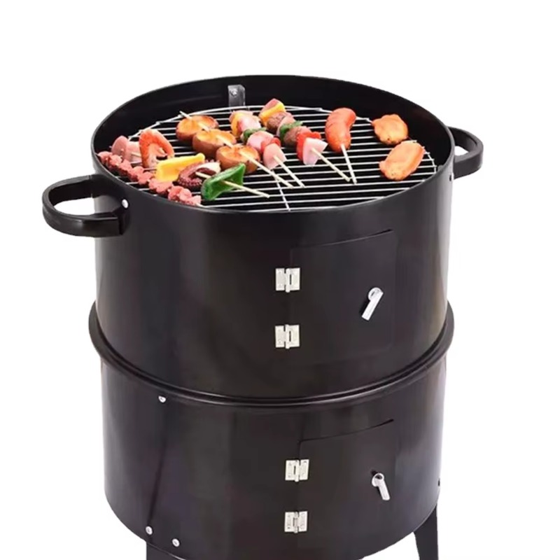 Camping Double Cooking Stove - g3BBQ Grill Ronde Houtskoolkachel Buiten Bacon