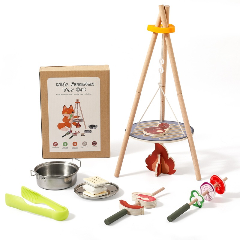 Camping Cooking Kids - Houten Kinder Camping Barbecue Speelgoedset Kampvuur