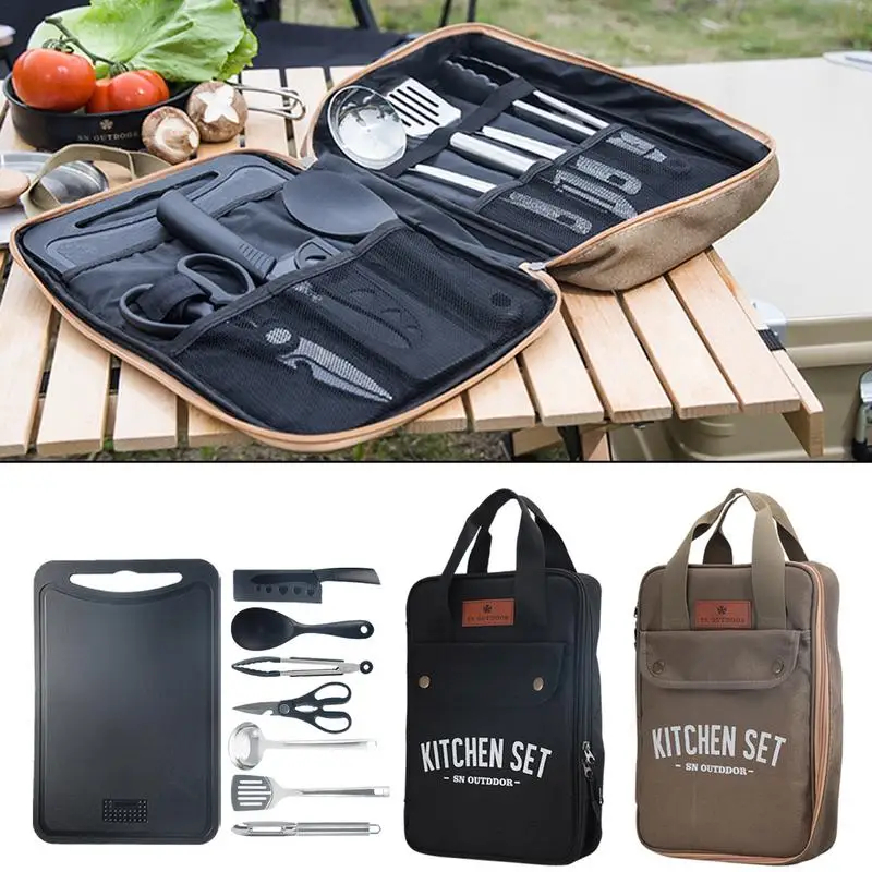 Camping Cooking Set Stainless Steel - 8-delige campingkeukenset, draagbare outdoor reisgerei, roestvrijstalen