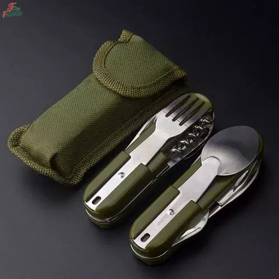 Camping Cooking Set Stainless Steel - Campinguitrusting 5-in-1 reisset van roestvrij staal,