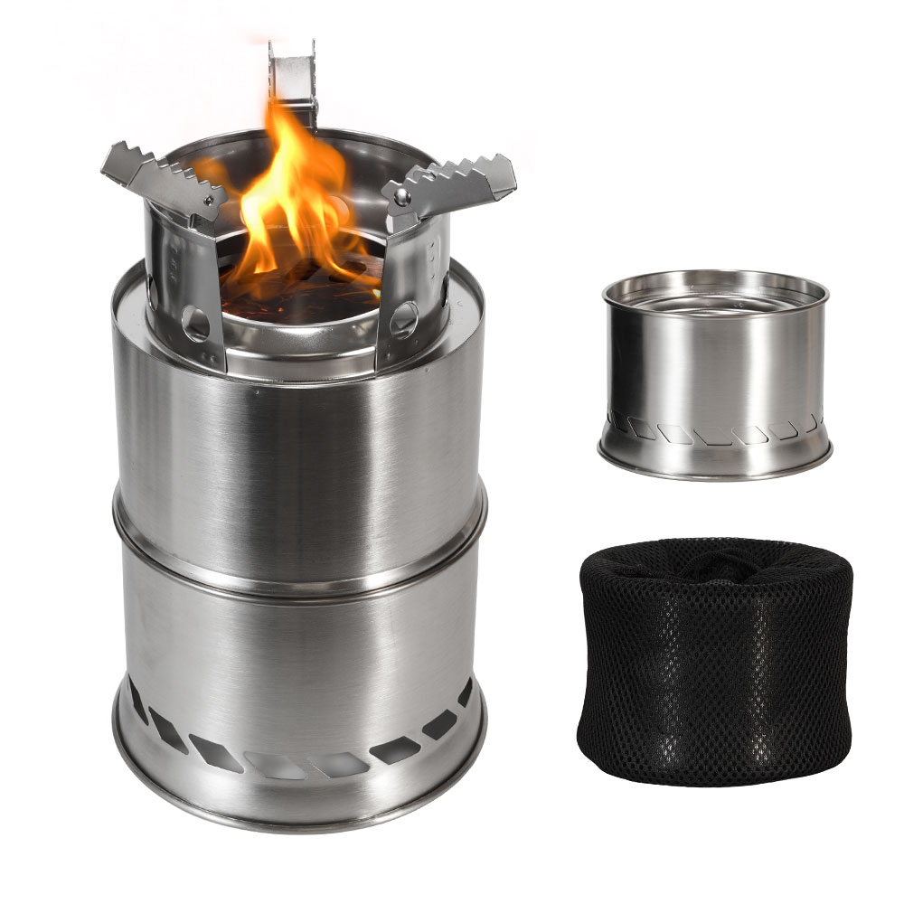 Camping Double Cooking Stove - Draagbare houtkachel voor buitenkamperen, roestvrij staal,