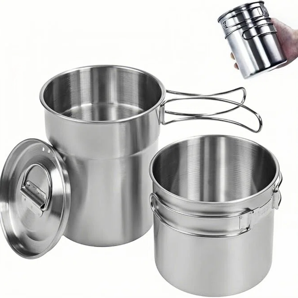 Opvouwbare campingbekers, camp - Camping Cooking Set Stainless Steel recensie en prijs