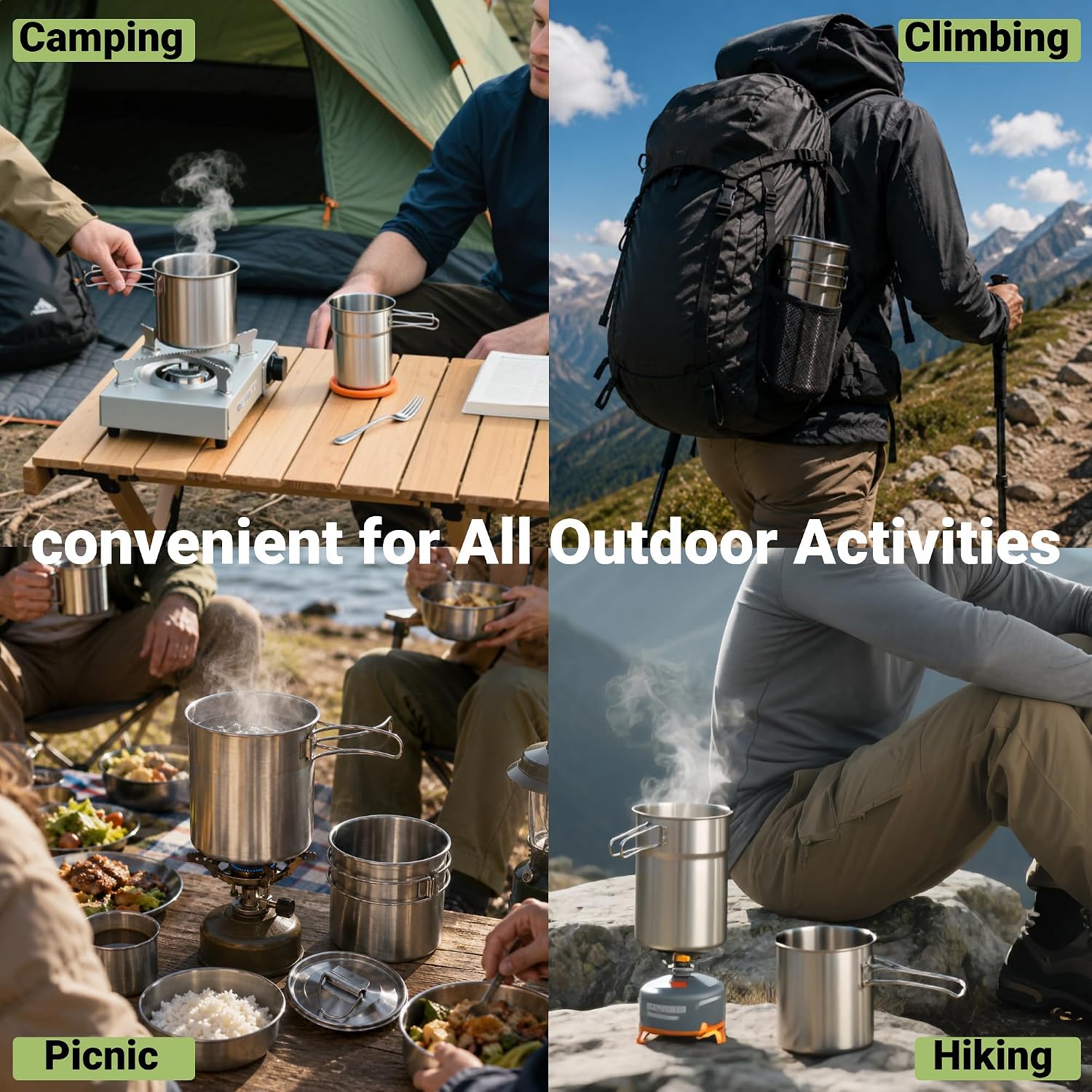 Opvouwbare campingbekers, camp - Camping Cooking Set Stainless Steel recensie en prijs