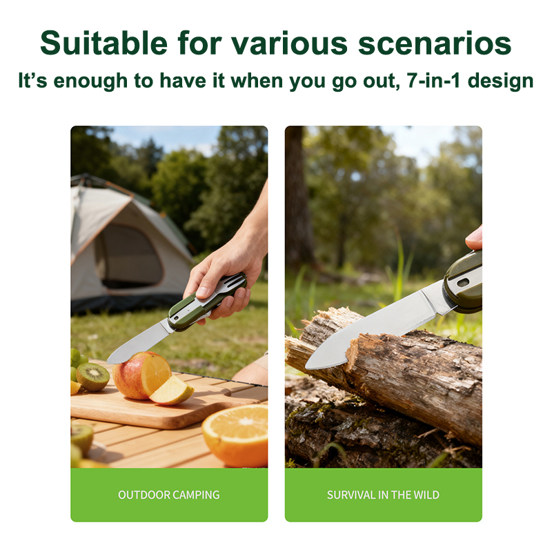 Nieuwe roestvrijstalen 7-in-1  - Camping Cooking Cutlery Set recensie en prijs